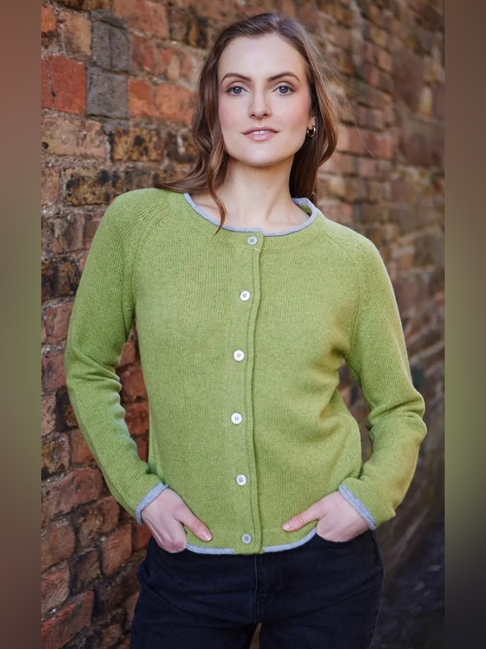IrelandsEye Women's Wool Cashmere Killiney Cardigan Sweater Green Button-Front